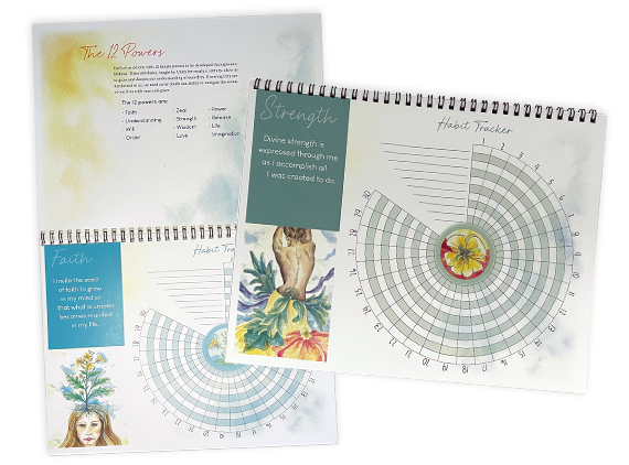 A spiral notebook with the text “Rise Into Your Power: Track your habits and awaken your spirit” from Unity Books